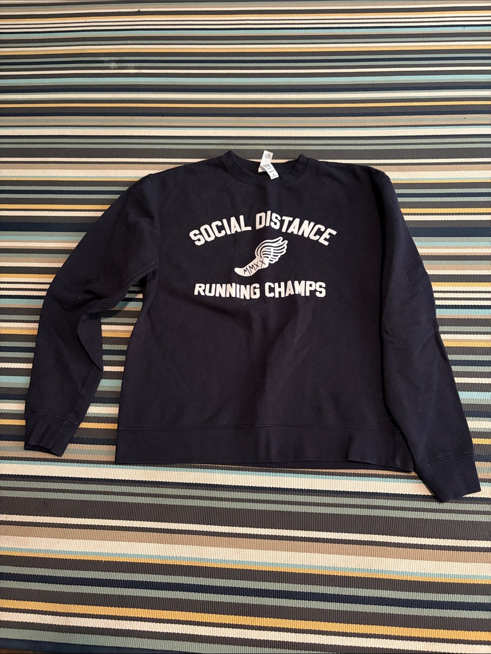 Men's Navy 'Social Distance Running Champs' Crewneck Sweatshirt
